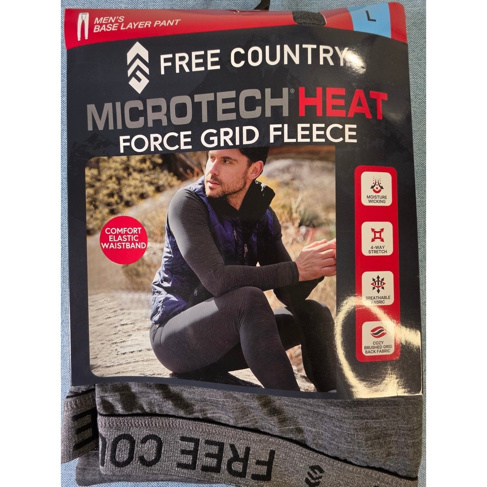 Free Country Men Microtech Heat Force Grid Fleece Base Layer Pant Rocky Gray L